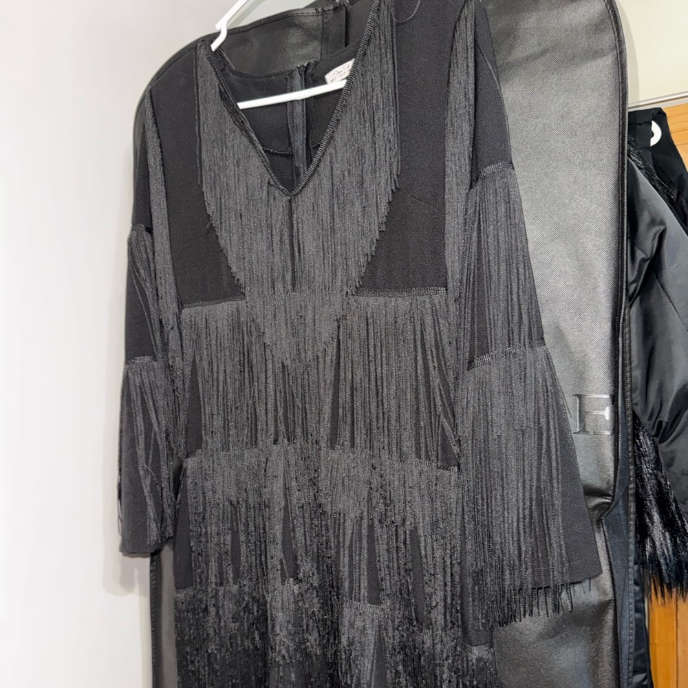 Black Fringe V-Neck Women's Dress